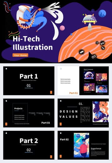 blue flat technology illustration wind ppt template