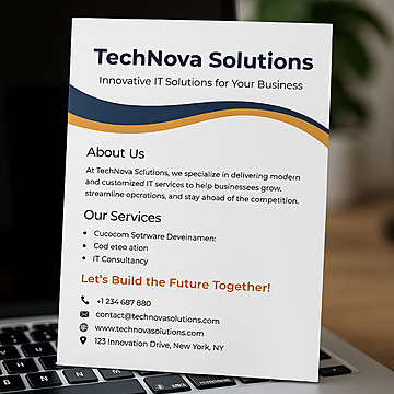 corporate business flyer design template for it company with modern layout clean vector format blue and orange color scheme a4 size brochure marketing promotion or digital agency Template