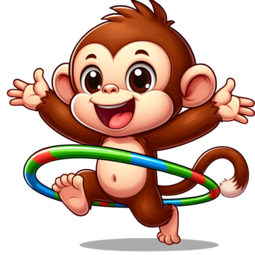 cartoon monkey having fun with hula hoop toy on transparent background, Monkey Clipart, Toy Clipart, Fun Clipart PNG Image and Clipart