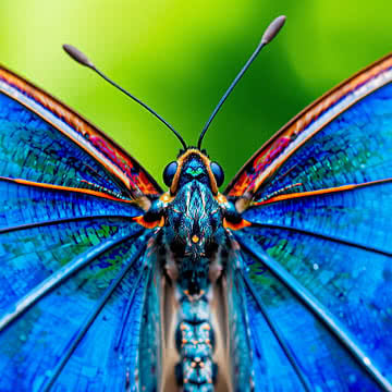 Elegance in Detail A Macro Portrait of a Vibrant Blue Butterfly
