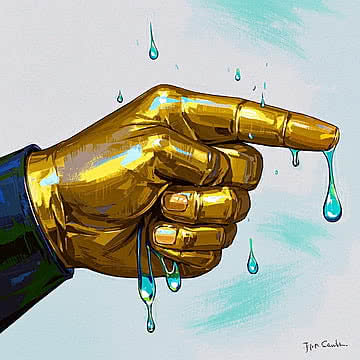 Golden Gesture Realistic Pointing Finger Animation on White Background