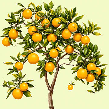 Radiant Citrus A Botanical Illustration of an Orange Tree