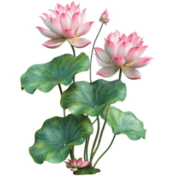 there are two pink lotus flowers in the water with green leaves generative ai blooming flowers water plants pink lotus flowers png, Blooming Flowers, Water Plants, Pink Lotus Flowers PNG Image and Clipart