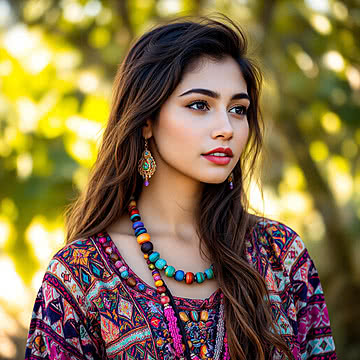 Whimsical Radiance A Bohemian Beauty in Vivid Elegance